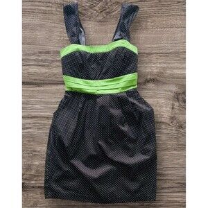 RUBY ROX Dress Black White Polka Dots Neon Green Womens Misses Size 9 NEW NWT
